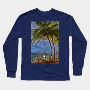 Panama. Bocas del Toro. Boat, Sea and the Palm trees. Long Sleeve T-Shirt